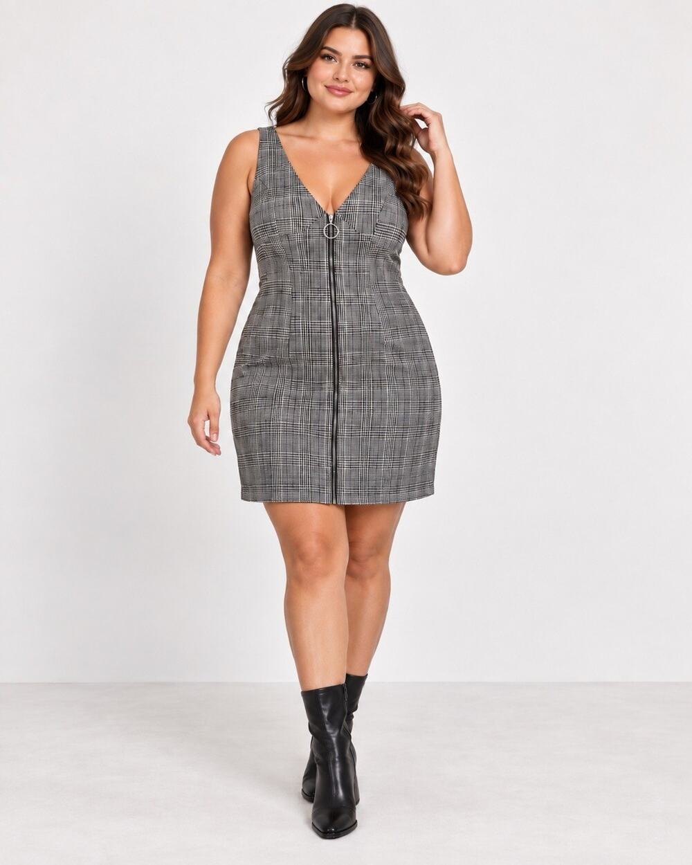 SHEIN Plaid Zip Front Sleeveless Mini Dress Size XL